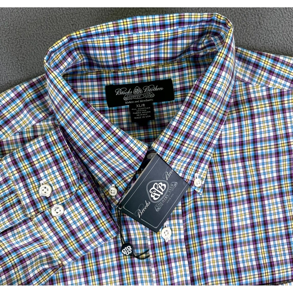 Brooks Brothers Country Club Shirt Mens XL Blue Purple Plaid Egyptian Cotton New